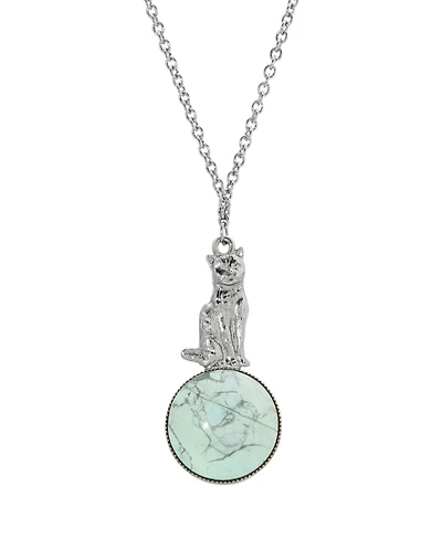 2028 Semi-Precious Stone Cat Pendant Necklace