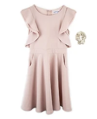 Emerald Sundae Big Girls 2 Piece Flutter Sleeve Dress with Pockets and Sequin Srunchie Set