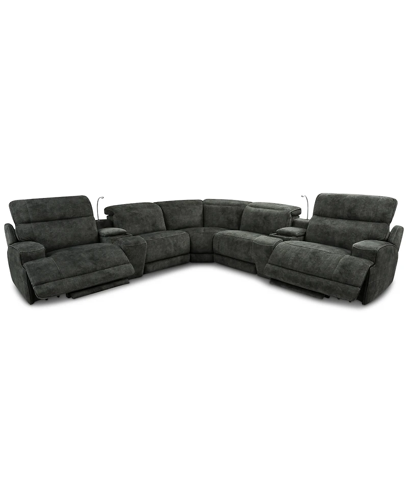 Sebaston -Pc. Fabric Sectional with 2 Power Motion Recliners and Usb Consoles