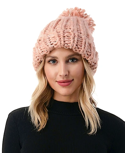 Marcus Adler Women's Luxe Chunky Knit Pom Cuffed Beanie