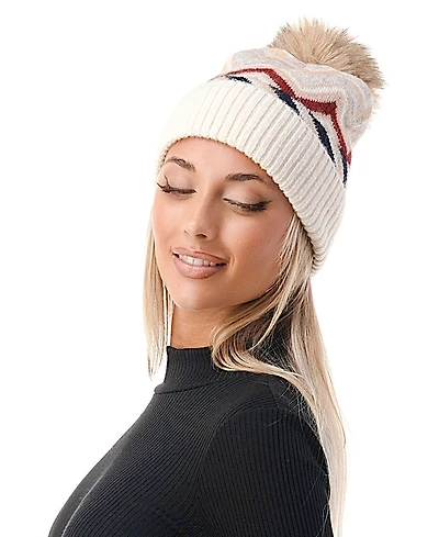 Marcus Adler Women's Chevron Faux Fur Pom Cuff Beanie