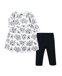 Hudson Baby Toddler Girls Quilted Cotton Dress and Leggings, Black Gold Plaid