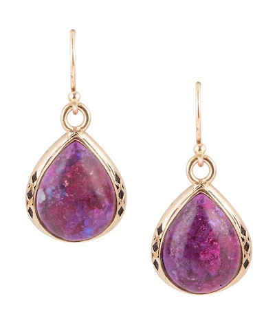 Barse Women's Havana Bronze and Purple Turquoise Drop Earrings