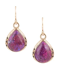 Barse Women's Havana Bronze and Purple Turquoise Drop Earrings