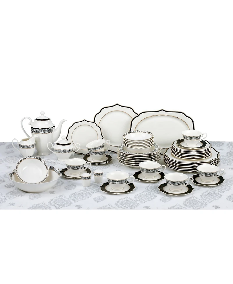 Lorren Home Trends Wavy Mix and Match Bone China Service for 8-Fiona, Set of 57