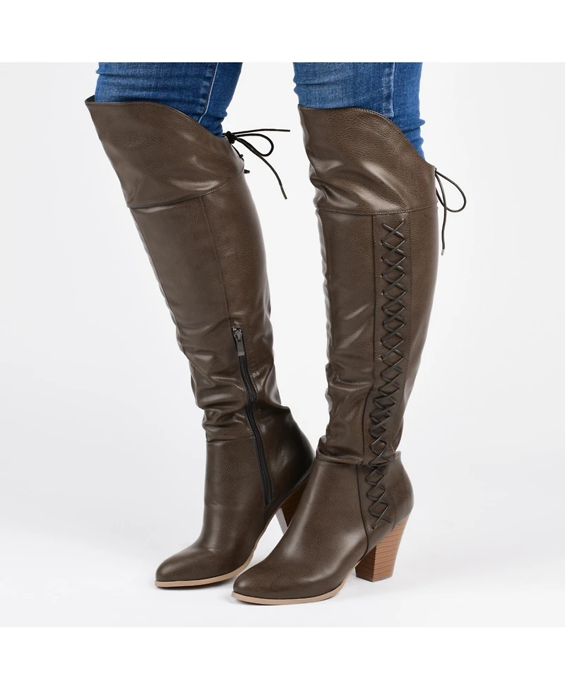 Journee Collection Women's Spritz Wide Calf Lace Up Over The Knee Boots