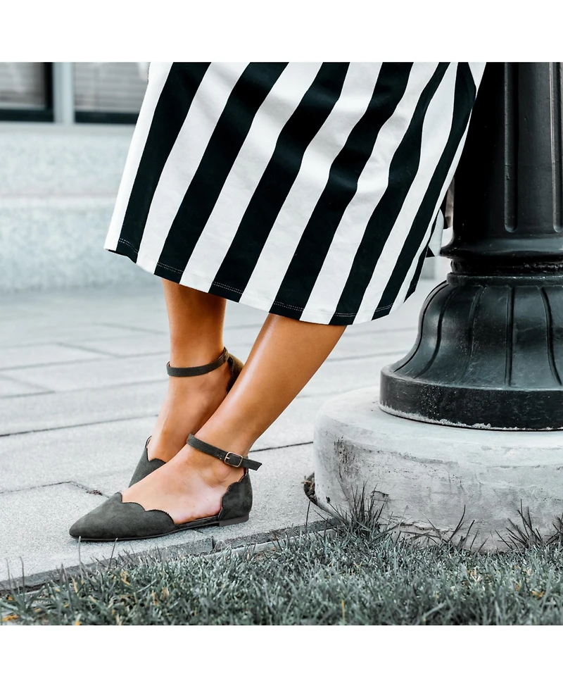 Journee Collection Women's Lana Scalloped Edge Ankle Strap Flats