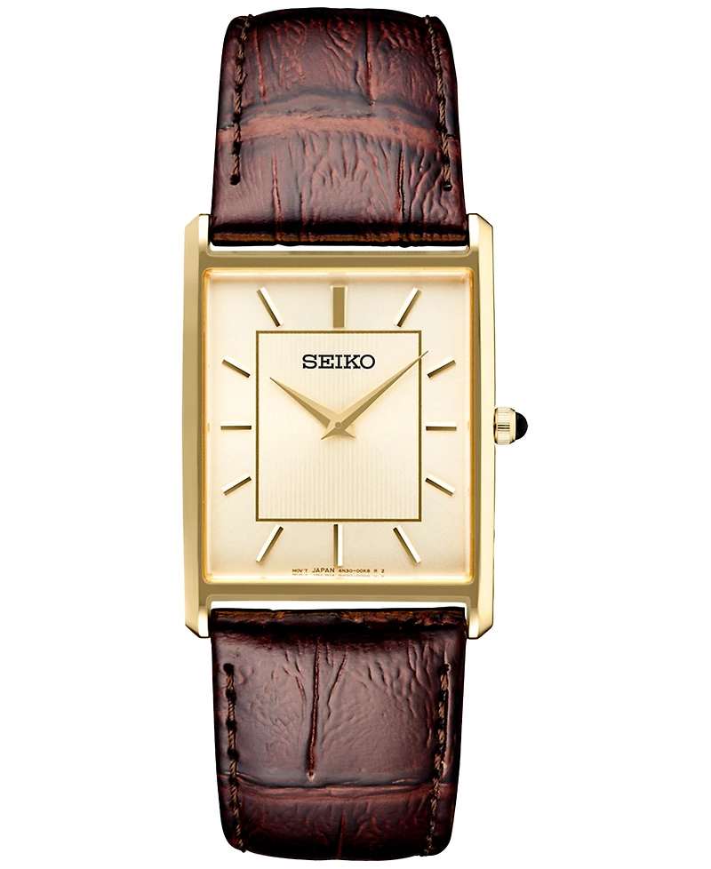 Seiko Men's Essentials Brown Leather Strap Watch 29mm