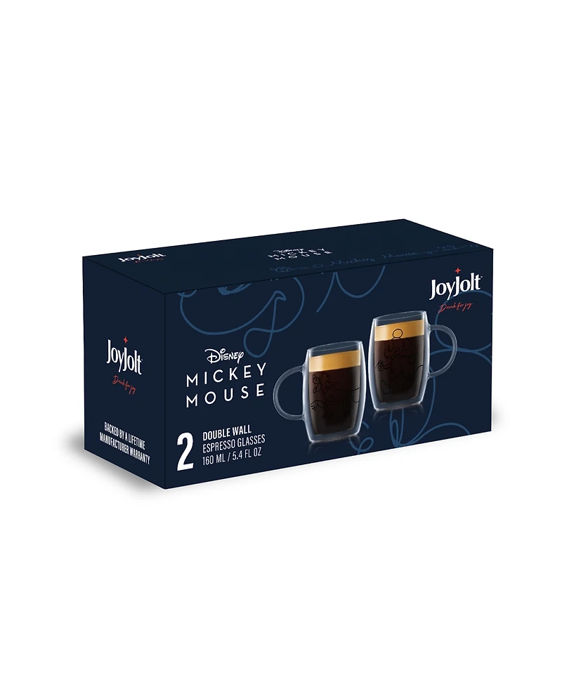JoyJolt Disney Mickey and Pluto Aroma Glass Espresso Mugs, Set of 2