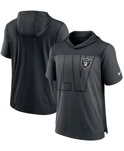 Men's Heathered Charcoal, Black Las Vegas Raiders Performance Hoodie T-shirt