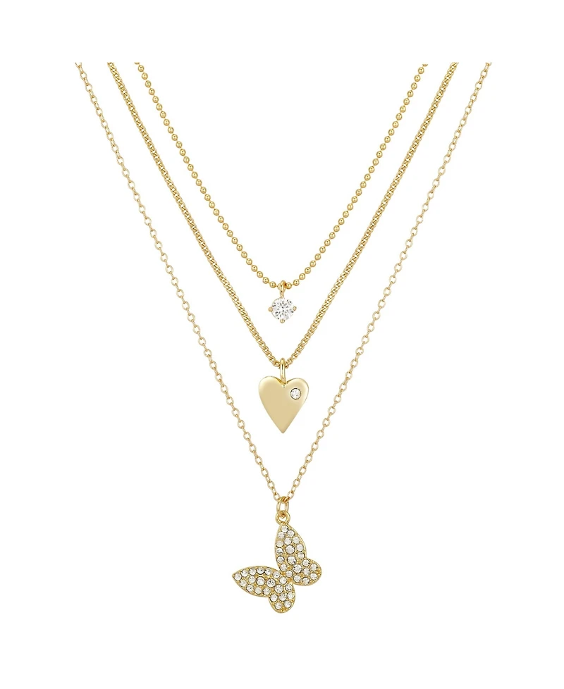 14K Gold Flash-Plated 3-Pieces Cubic Zirconia Butterfly Layered Pendants Set