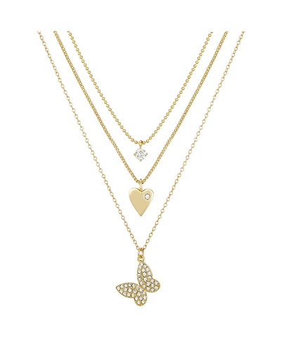 14K Gold Flash-Plated 3-Pieces Cubic Zirconia Butterfly Layered Pendants Set