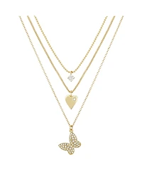 14K Gold Flash-Plated 3-Pieces Cubic Zirconia Butterfly Layered Pendants Set