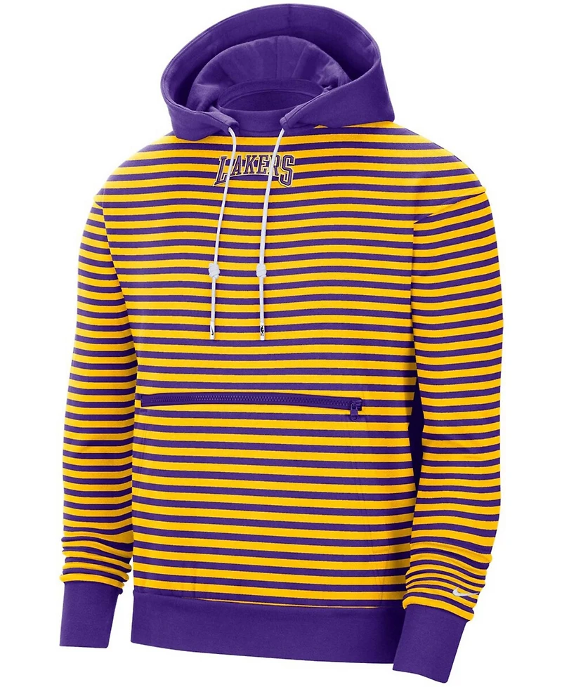 Men's Gold-Tone, Purple Los Angeles Lakers 75th Anniversary Courtside Striped Pullover Hoodie
