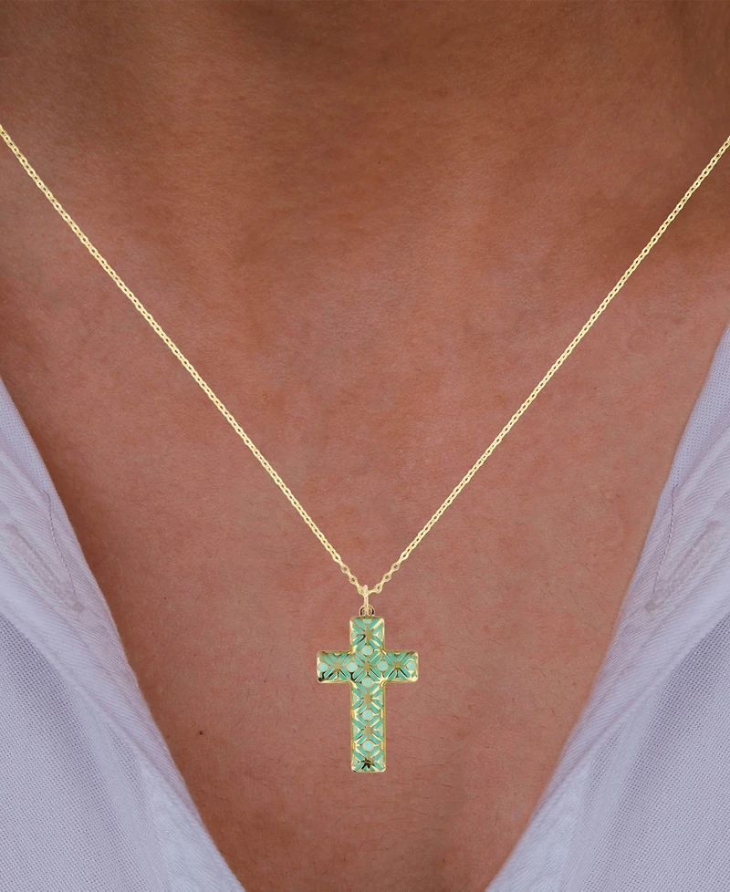 Enamel Cross Overlay 18" Pendant Necklace in 14k Gold