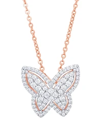 Cubic Zirconia Butterfly Necklace in Fine Rose Gold Plate or Fine Silver Plate