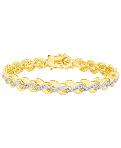 Diamond Accent X Weave Bracelet Fine Gold Plate or Silver