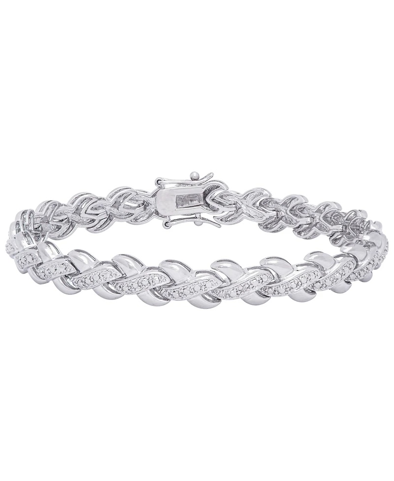 Diamond Accent X Weave Bracelet in Fine Gold Plate or Fine Silver Plate
