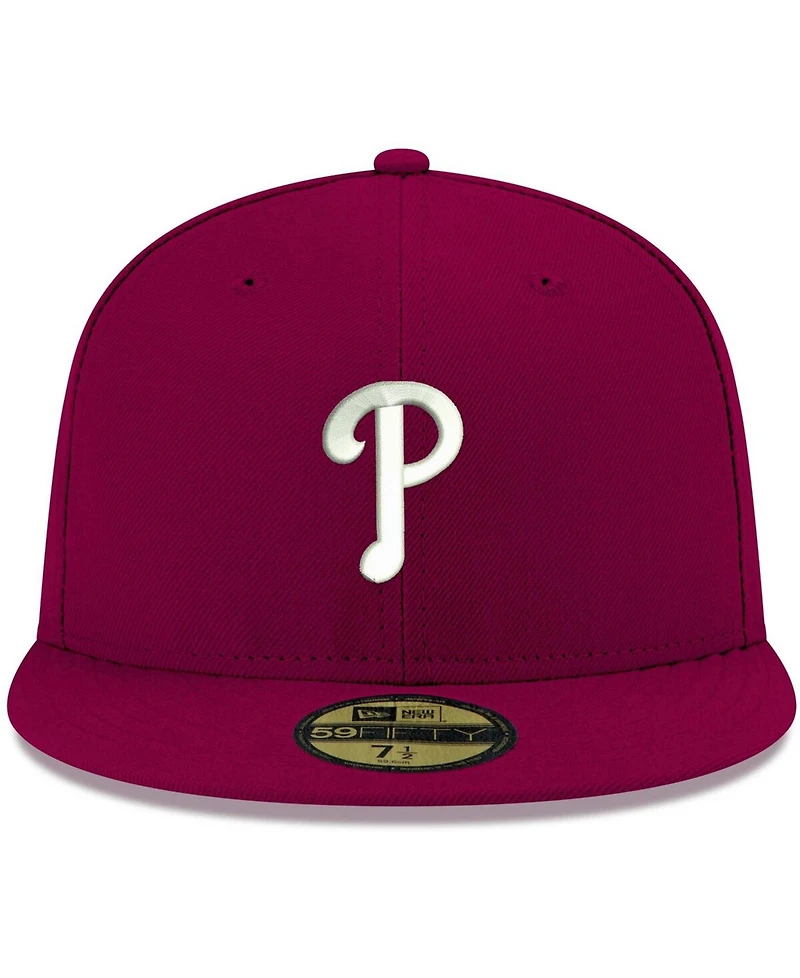 Men's Cardinal Philadelphia Phillies Logo White 59FIFTY Fitted Hat
