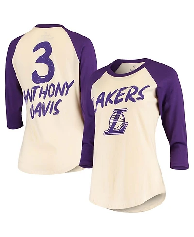 Women's Anthony Davis Cream Los Angeles Lakers Raglan 3/4 Sleeve T-shirt