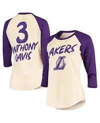 Women's Anthony Davis Cream Los Angeles Lakers Raglan 3/4 Sleeve T-shirt