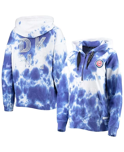 Women's White and Royal Chicago Cubs Dakota Tie-Dye Half-Zip Hoodie