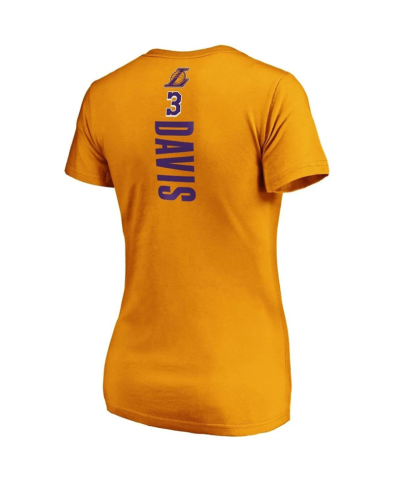 Women's Anthony Davis Gold-Tone Los Angeles Lakers Team Playmaker Name Number V-Neck T-Shirt