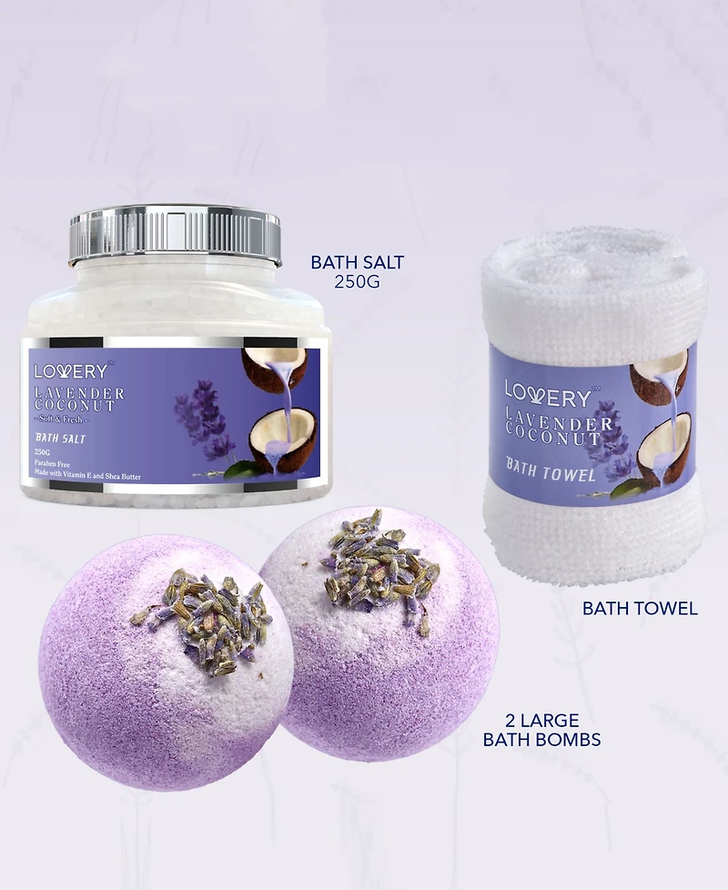 Lovery 9 Piece Home Spa Lavender Coconut Body Care Gift Set