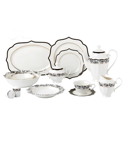 Lorren Home Trends Wavy Mix and Match Bone China Service for 8-Fiona, Set of 57