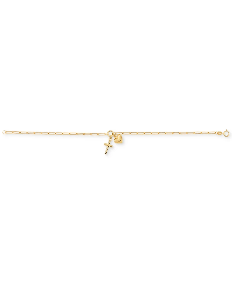 Heart and Cross Charm Bracelet in 10k Gold