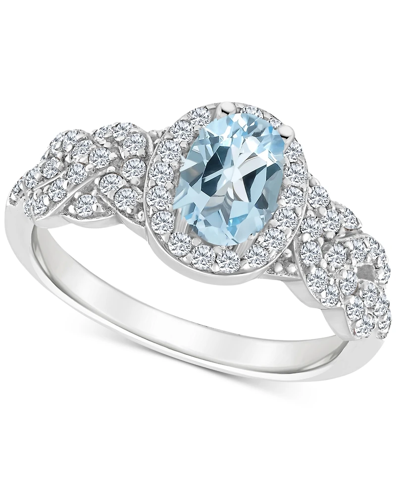 Rhodolite Garnett Blue Topaz (1 ct. t.w.) & White (1/2 Halo Braid Ring Sterling Silver (Also Citrine, Topaz, Amethyst, Pe