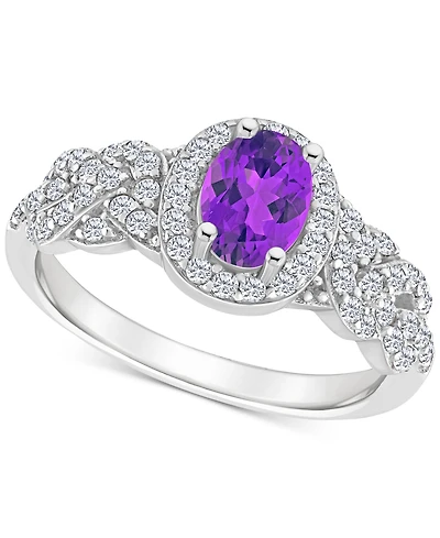 Rhodolite Garnett Blue Topaz (1 ct. t.w.) & White (1/2 Halo Braid Ring Sterling Silver (Also Citrine, Topaz, Amethyst, Pe