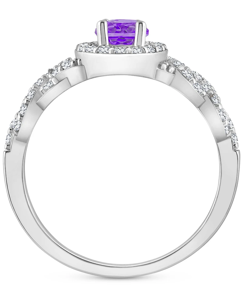 Rhodolite Garnett Blue Topaz (1 ct. t.w.) & White (1/2 Halo Braid Ring Sterling Silver (Also Citrine, Topaz, Amethyst, Pe