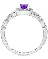 Rhodolite Garnett Blue Topaz (1 ct. t.w.) & White (1/2 Halo Braid Ring Sterling Silver (Also Citrine, Topaz, Amethyst, Pe