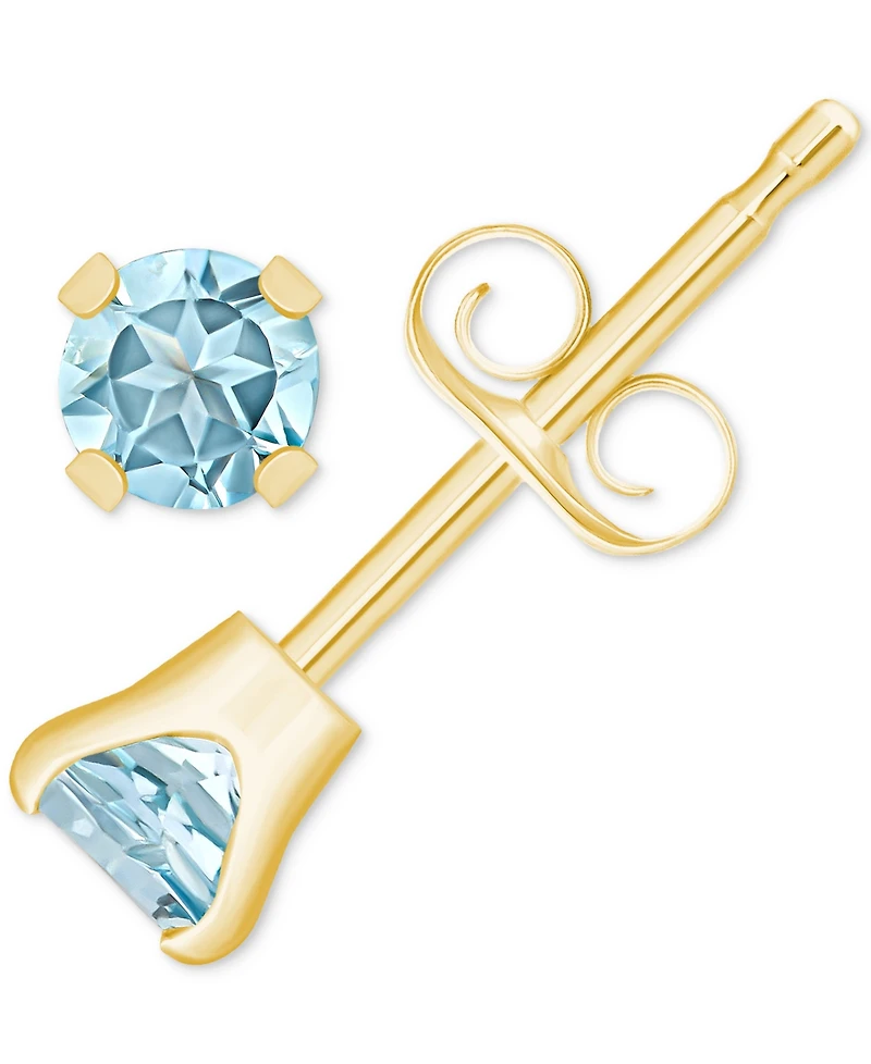 Aquamarine (1/5 ct. t.w.) Solitaire Stud Earrings 14k Gold (Also Sapphire, Emerald & Ruby)