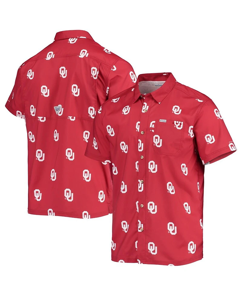 Men's Columbia Crimson Oklahoma Sooners Super Slack Tide Omni-Shade Button-Up Shirt