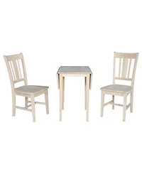 Small Drop Leaf Dining Table with 2 Splat Back Chairs, 3 Piece Dining Set