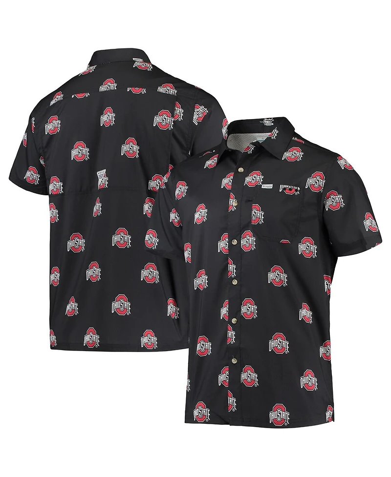Men's Columbia Black Ohio State Buckeyes Super Slack Tide Omni-Shade Button-Up Shirt