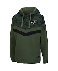 Women's Olive and Camo Wisconsin Badgers Oht Military-Inspired Appreciation Extraction Chevron Pullover Hoodie