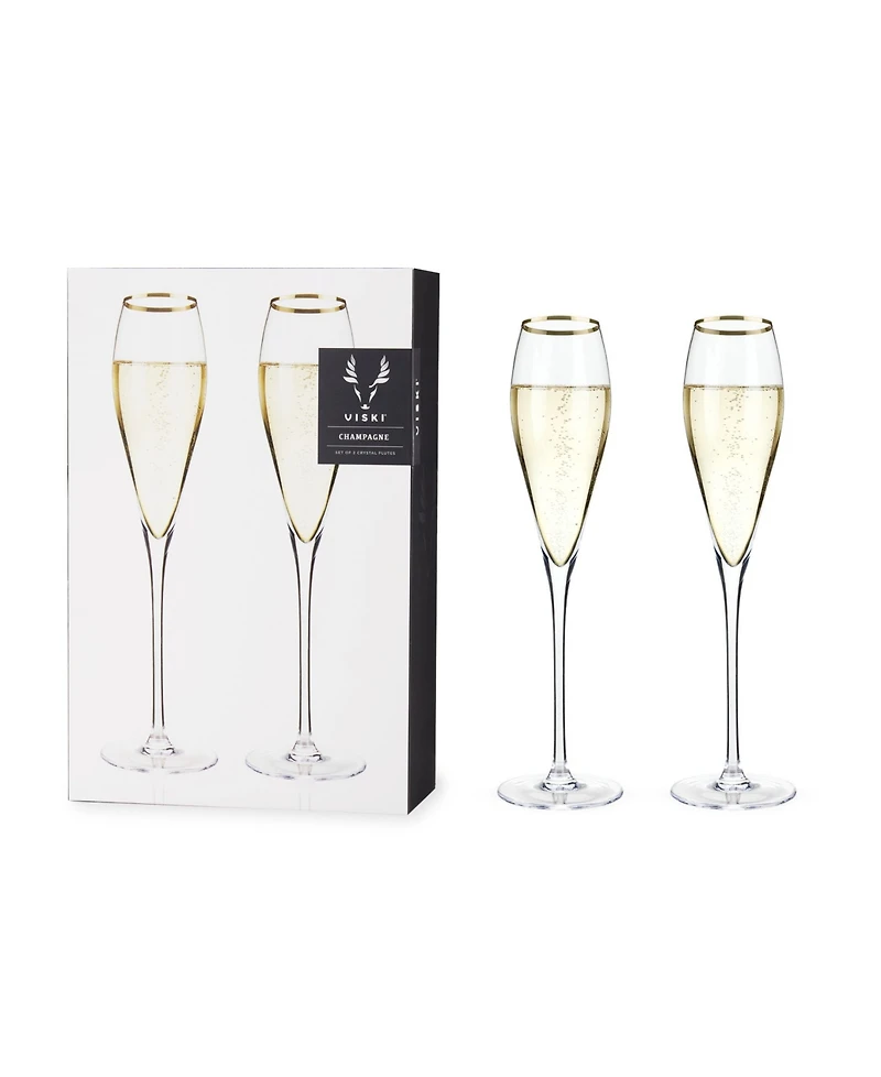 Viski Gold-Rimmed Crystal Champagne Flutes Set of 2, 8 Oz
