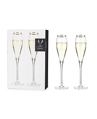 Viski Gold-Rimmed Crystal Champagne Flutes Set of 2, 8 Oz
