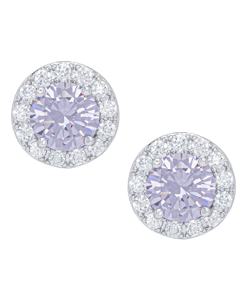 Cubic Zirconia Round Halo Pendant and Earrings Set in Fine Silver Plate, 2 Piece