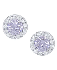 Cubic Zirconia Round Halo Pendant and Earrings Set in Fine Silver Plate, 2 Piece