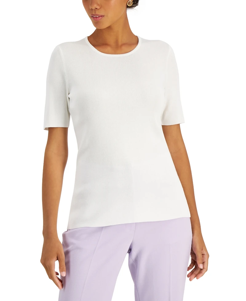 Tahari Asl Women's Fine-Rib Crewneck Sweater T-Shirt