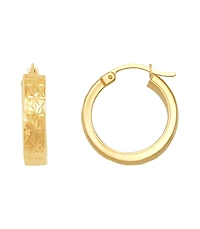 Polished and Diamond Cut Flat Round Hoop Earrings in 14K Yellow Gold, 20mm