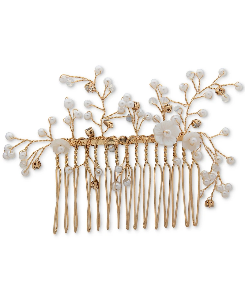 lonna & lilly Gold-Tone Pave, Bead & Imitation Pearl Flower Hair Comb