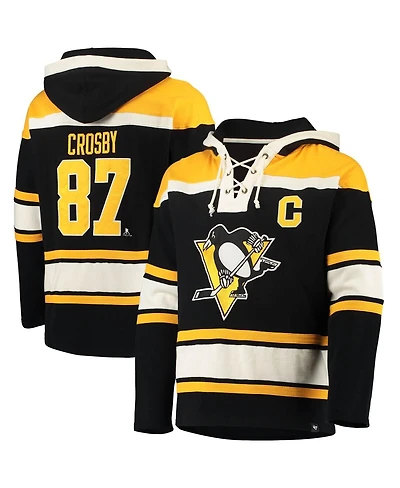 Men's Sidney Crosby Black Pittsburgh Penguins Player Name and Number Lacer Pullover Hoodie