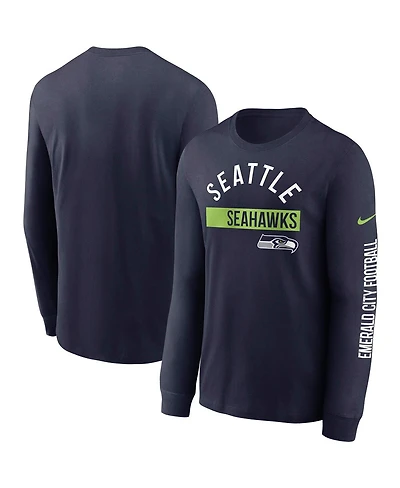 Men's College Navy Seattle Seahawks Fan Gear Color Bar Long Sleeve T-shirt