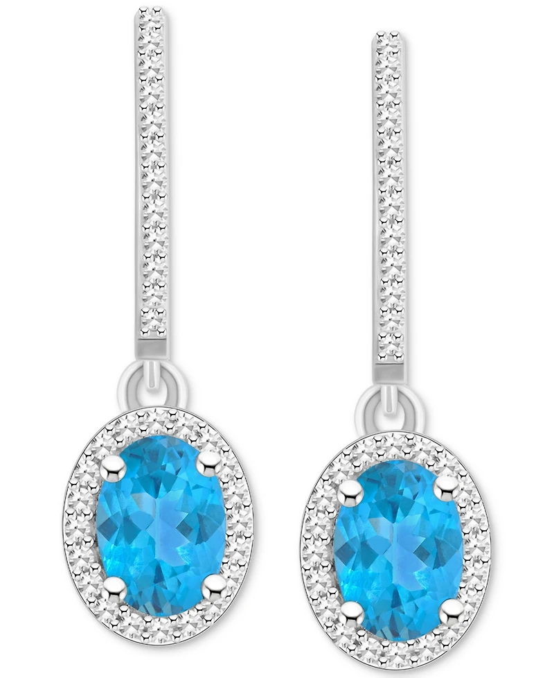 Rhodolite Garnet (1-7/8 ct. t.w.) & Diamond (1/3 Leverback Drop Earrings Sterling Silver (Also Citrine, Blue Topaz, Amethyst, Peridot,