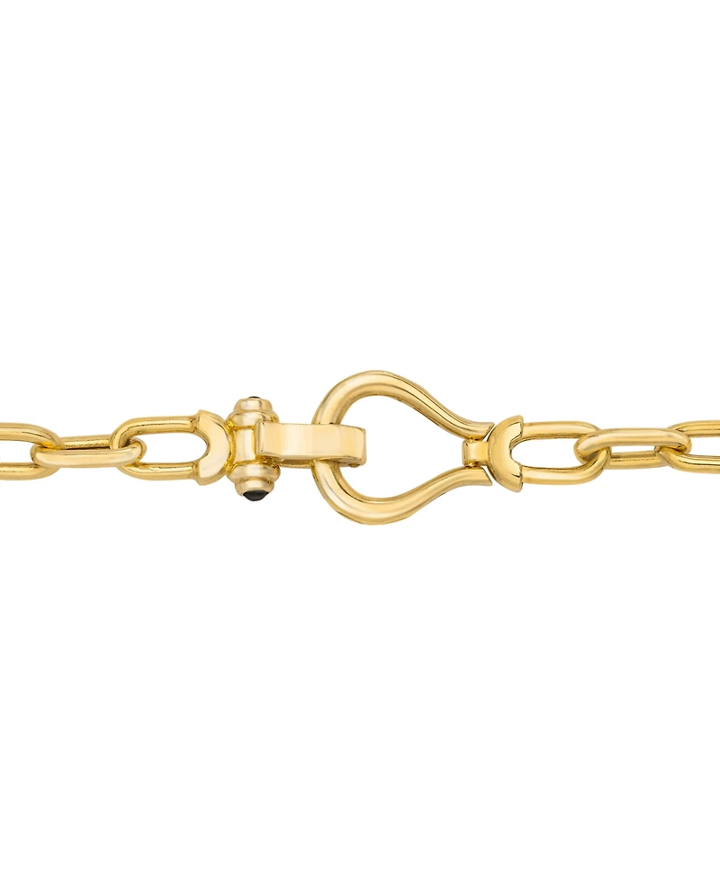 Black Spinel Horseshoe Clasp Paperclip Link 18" Chain Necklace in 14k Gold-Plated Sterling Silver